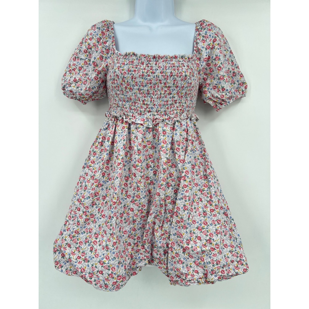 Altar'd State Floral Mini Dress S Cottagecore Coquette Puff Sleeve Bubble Hem